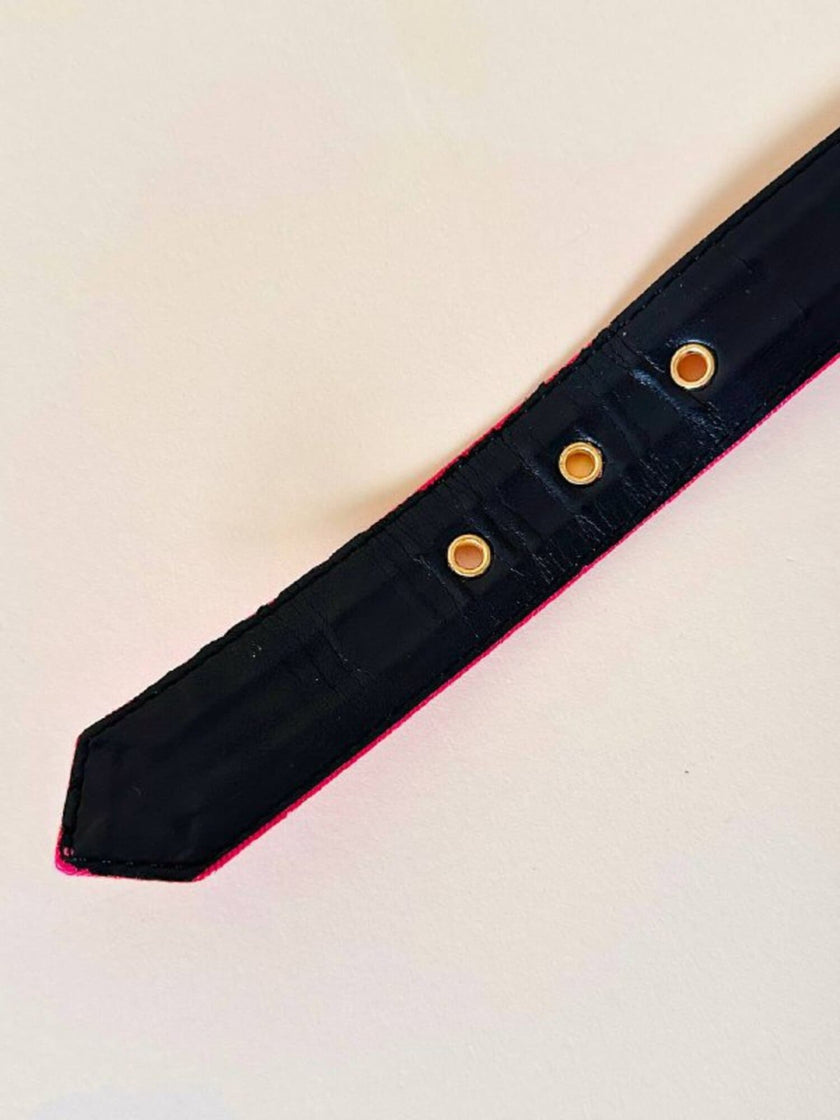 Cintura in gros grain fucsia con fibbia logata color oro “Yves Saint Laurent”