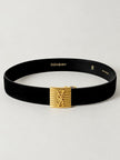 Cintura vintage Yves Saint Laurent in camoscio nero con maxi fibbia oro logata YSL