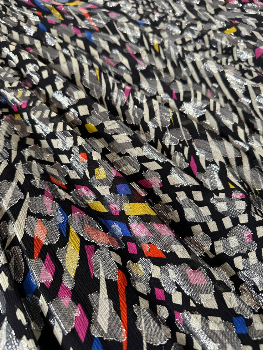 Gonna vintage in seta jacquard operata con lamé  argento – Tessuto Gianni Versace