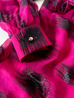 Camicia vintage Emanuel Ungaro in chiffon fucsia e lamé nero con volant plissé