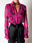 Camicia vintage Emanuel Ungaro in chiffon fucsia e lamé nero con volant plissé
