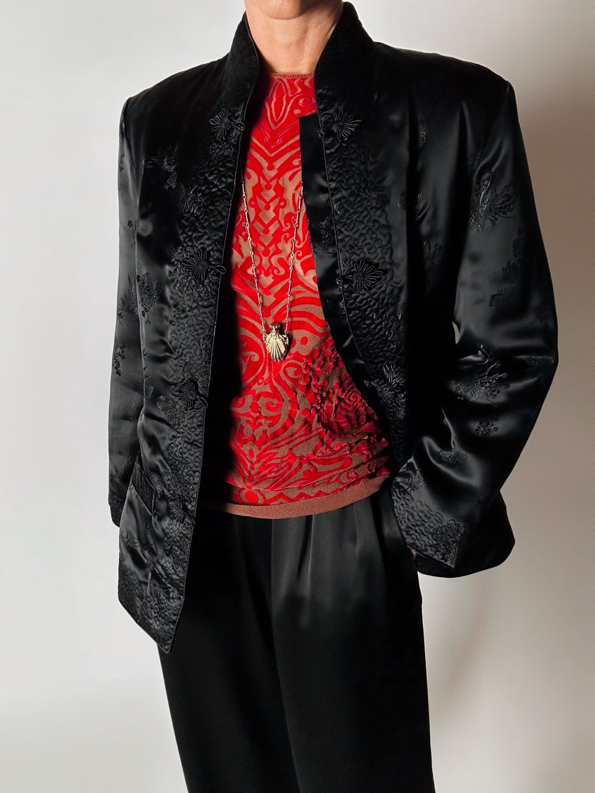 Maglia vintage Jean Paul Gaultier in mesh con stampa in floccato rosso