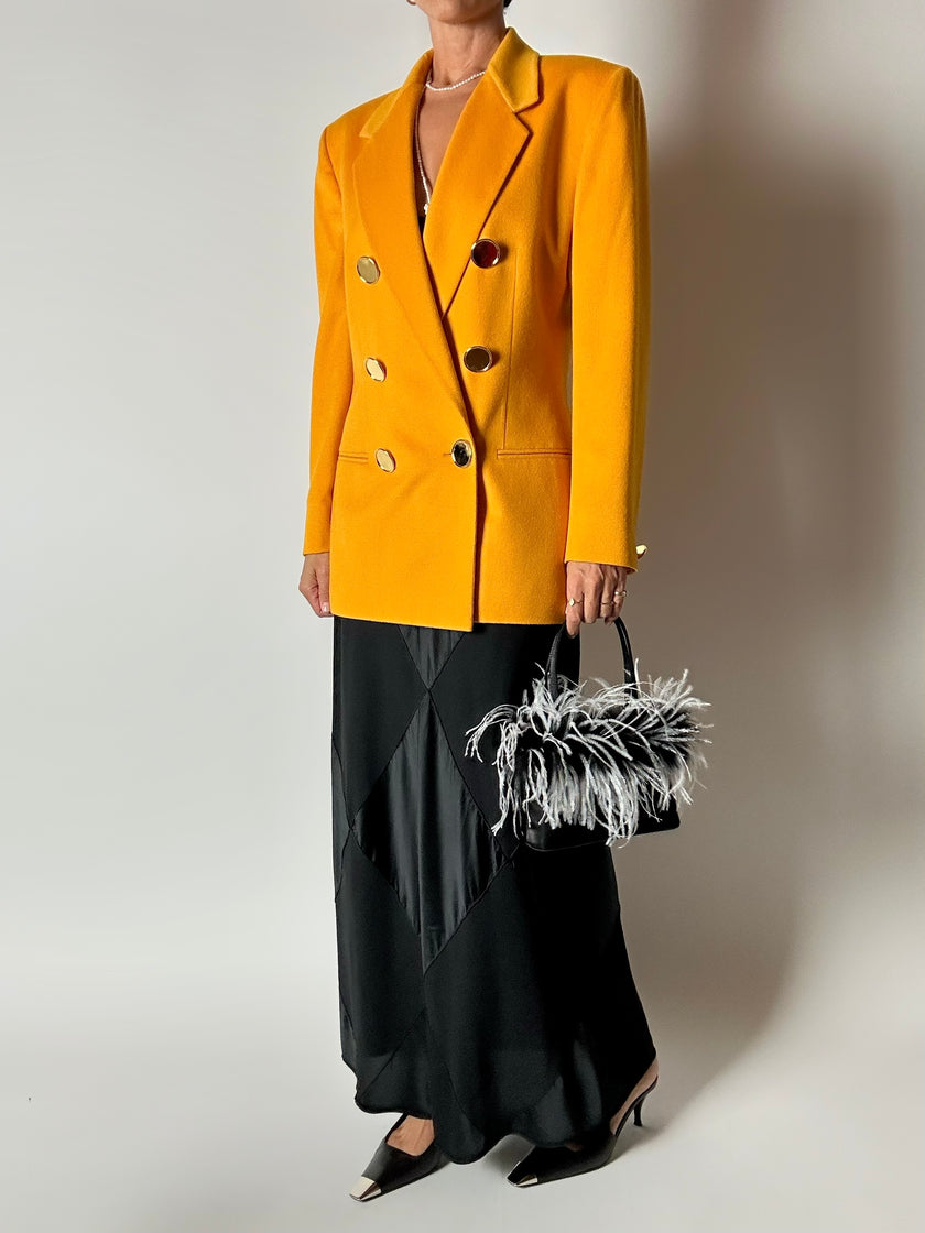 Blazer vintage Genny in cashmere giallo becco d’oca con bottoni gioiello dorati