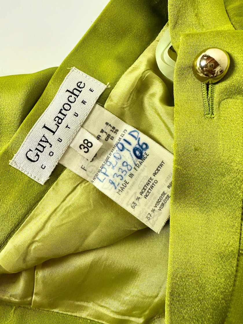 Pantalone vintage Guy Laroche Couture modello a palazzo in raso verde lime