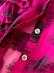 Camicia vintage Emanuel Ungaro in chiffon fucsia e lamé nero con volant plissé