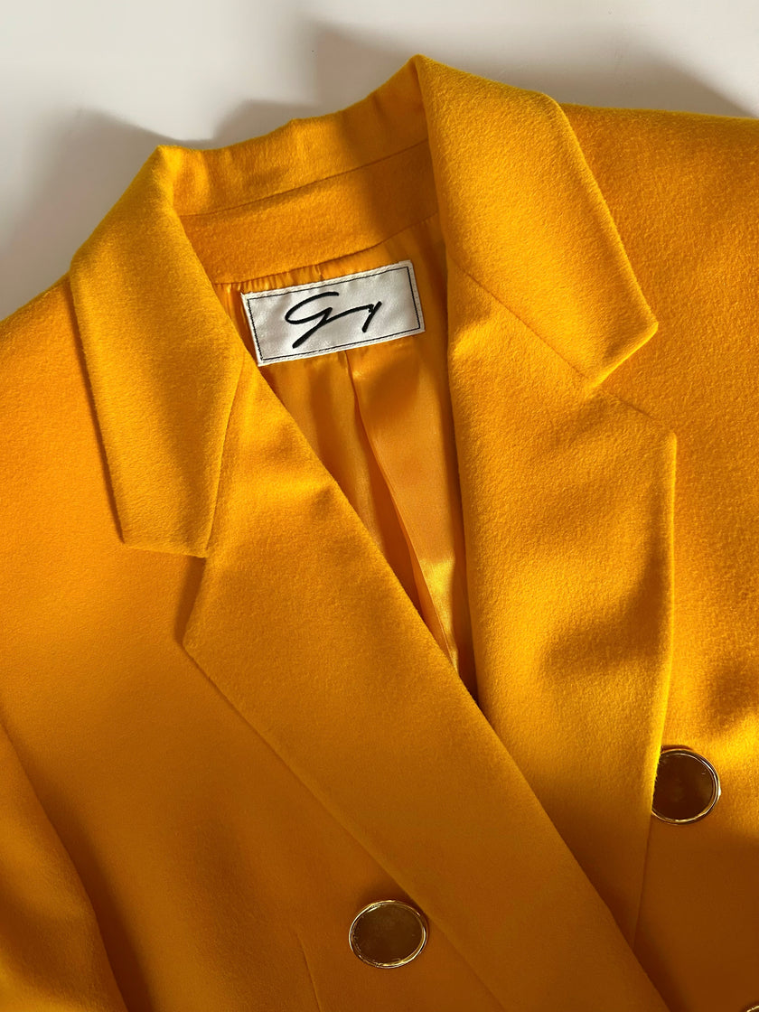 Blazer vintage Genny in cashmere giallo becco d’oca con bottoni gioiello dorati