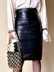 Black leather “Gianni Versace” midi skirt
