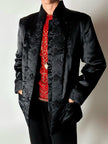 Giacca vintage tradizionale cinese in raso jacquard nero con alamari