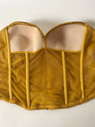 Bustier vintage La Perla in raso micro plissé ocra con scollo a cuore