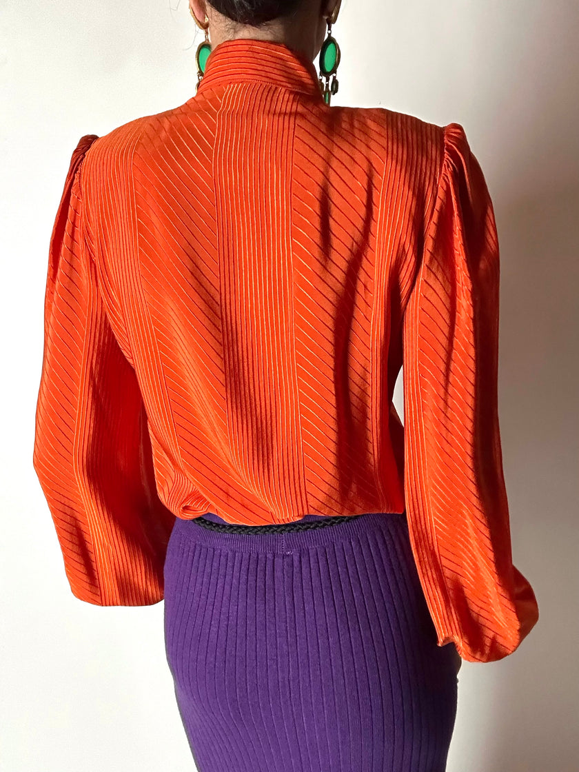 Camicia vintage Scherrer Boutique con nastro al collo in seta jacquard zucca