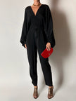 Jumpsuit vintage Emilio Pucci nera con maniche a pipistrello e nappa couture
