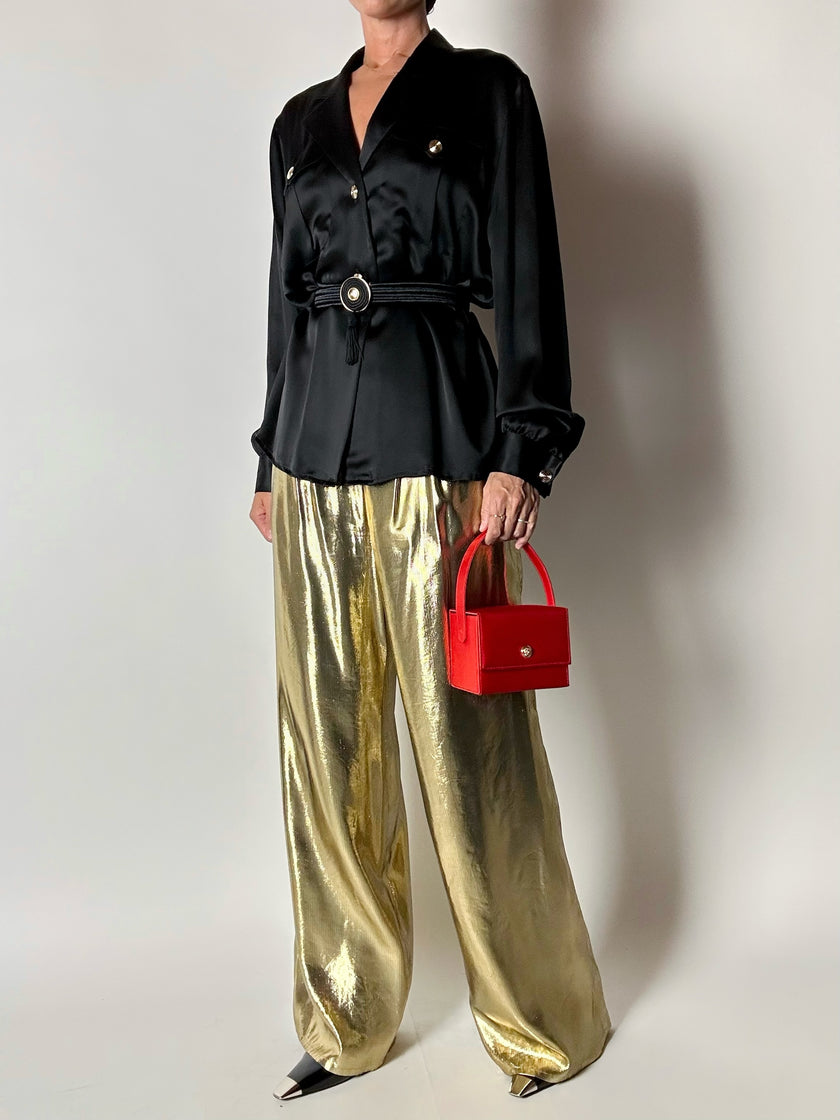 Mini bag vintage Versace Profumi in raso rosso con borchia medusa