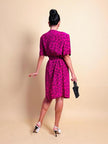 Abito bouganville con pattern nero a pois