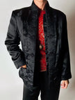 Giacca vintage tradizionale cinese in raso jacquard nero con alamari