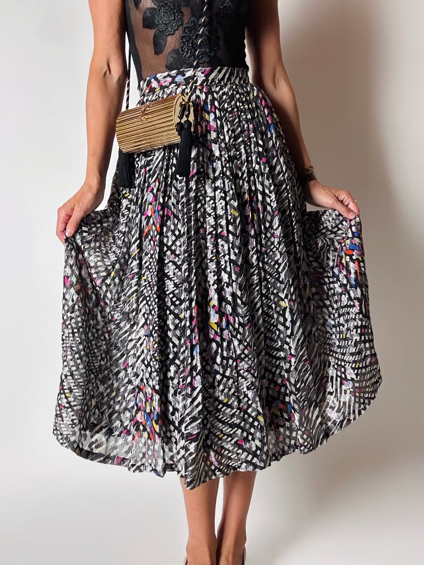 Gonna vintage in seta jacquard operata con lamé  argento – Tessuto Gianni Versace