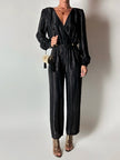 Jumpsuit vintage Yves Saint Laurent Rive Gauche nera con righe in lamé oro