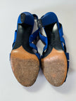 Sandali vintage Yves Saint Laurent con tomaia intrecciata in crêpe bluette
