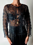 Giacca vintage in seta nera con ricami soutache e alamari