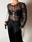 Giacca vintage in seta nera con ricami soutache e alamari