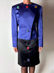 Vintage-Jacke von Yves Saint Laurent aus kobaltblauem Satin mit mehrfarbigen Schmuckknöpfen