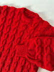 Maglione vintage fatto a mano in lana rossa con maxi trecce a rilievo