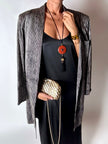 Blazer vintage Gianni Versace in seta goffrata a righe nere e avorio