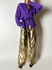 Camicia vintage Gianni Versace in seta goffrata viola con maxi tasca