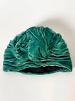 Turbante vintage fatto a mano in velluto verde acqua con drappeggi