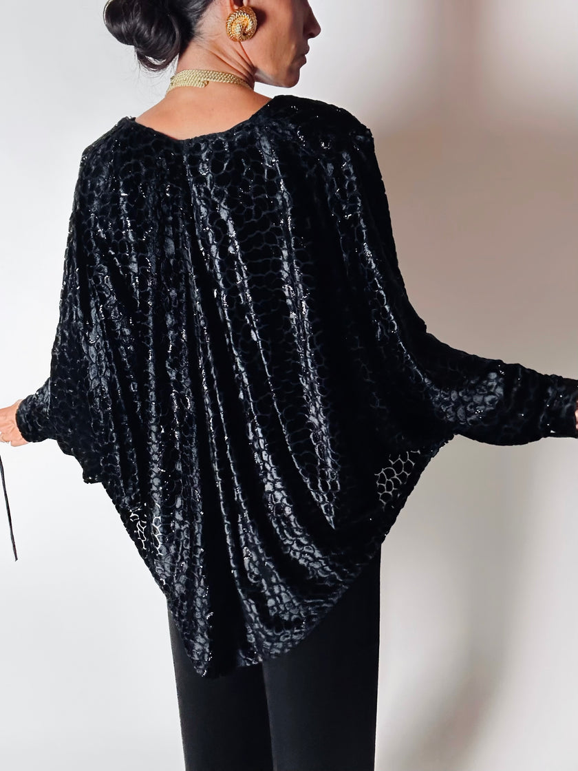 Giacca vintage Valeria Ferri in velluto di seta dévoré nero e lurex