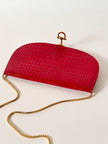 Borsa vintage in vernice rossa stampa coccodrillo con tracolla a catena dorata