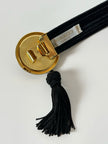 Cintura vintage Nina Ricci Paris in passamaneria elastica nera con fibbia gioiello e nappa couture