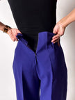 Pantalone vintage Cristina Gavioli a vita con piega in lana blu violetto