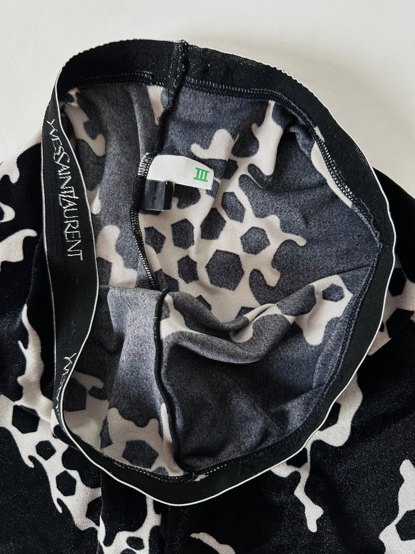 Yves Saint Laurent stretch chenille leggings in black and white abstract print