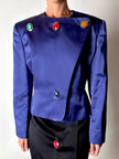 Vintage-Jacke von Yves Saint Laurent aus kobaltblauem Satin mit mehrfarbigen Schmuckknöpfen