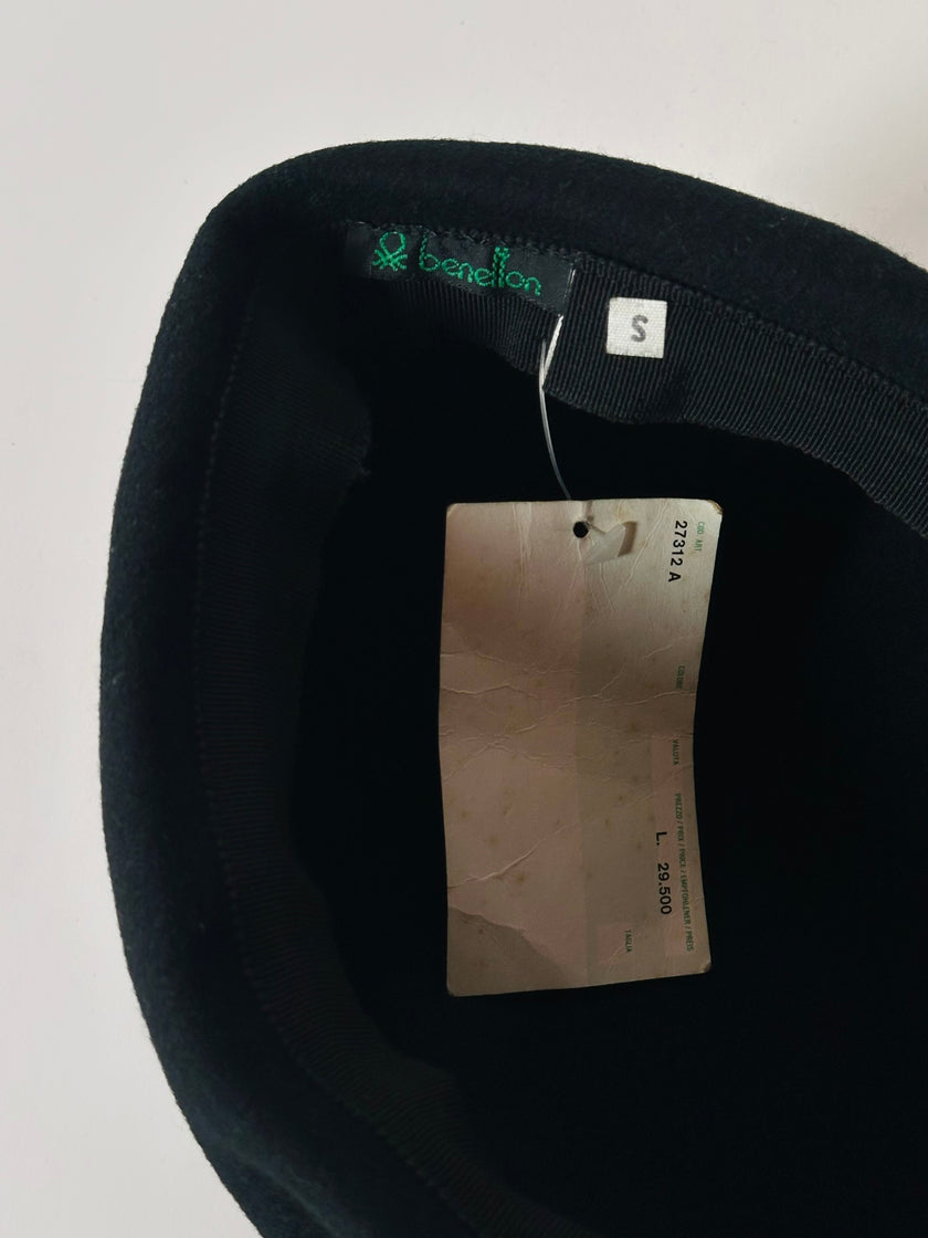 Cappello vintage Benetton modelllo Pillbox in lana nera nuovo con cartellino
