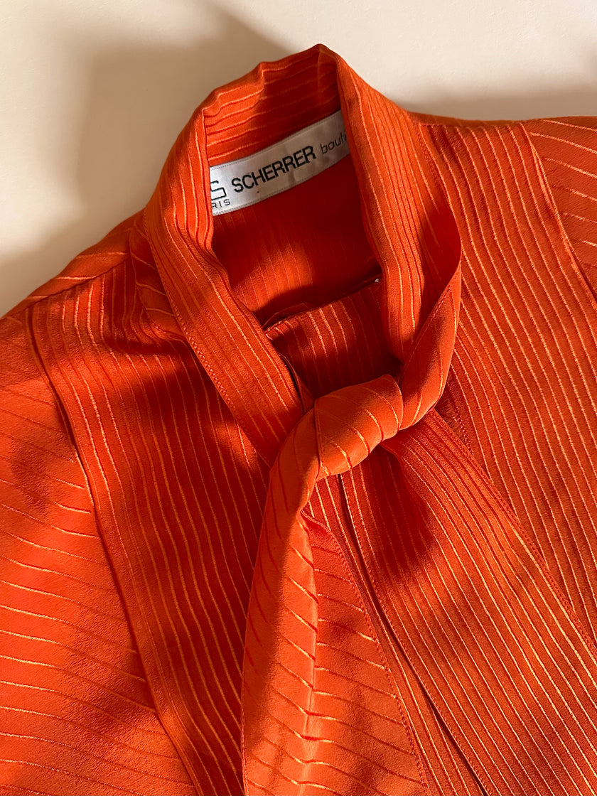 Camicia vintage Scherrer Boutique con nastro al collo in seta jacquard zucca
