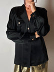 Camicia vintage Padovanelle in raso di seta nero con bottoni gioiello dorati