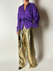 Camicia vintage Gianni Versace in seta goffrata viola con maxi tasca