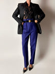 Pantalone vintage Cristina Gavioli a vita con piega in lana blu violetto