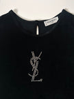 Maglia vintage Yves Saint Laurent Variation in ciniglia nera con logo YSL in strass