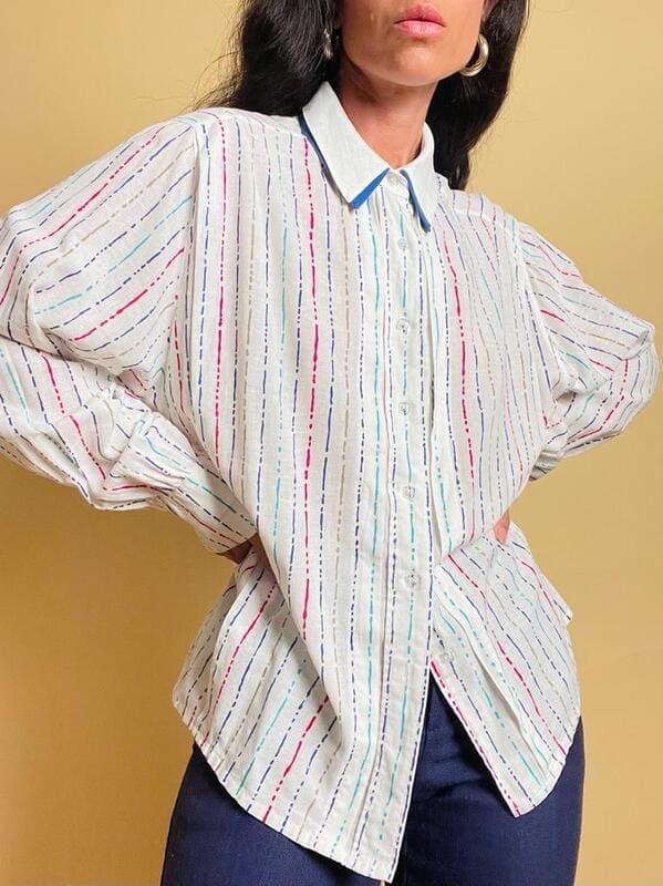 Camicia in lino e cotone con doppio colletto bicolore
