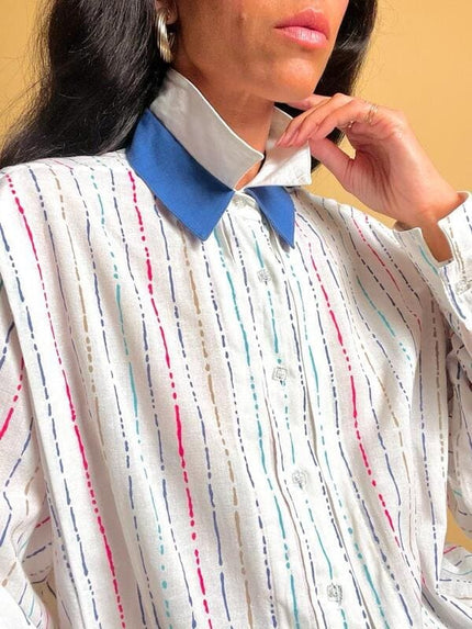 Camicia in lino e cotone con doppio colletto bicolore