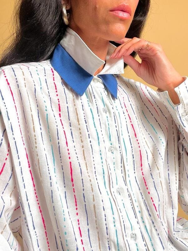 Camicia in lino e cotone con doppio colletto bicolore