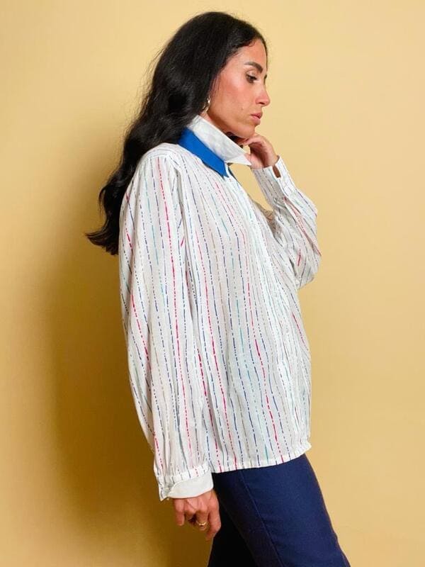 Camicia in lino e cotone con doppio colletto bicolore