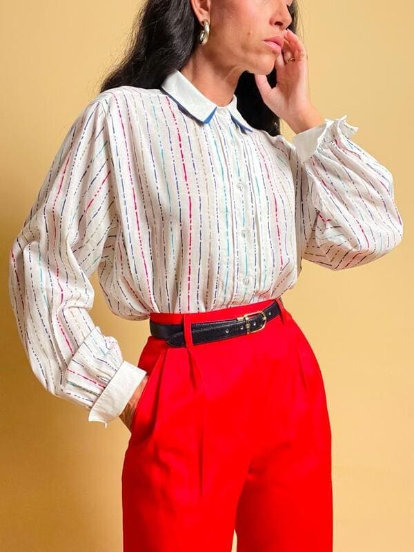 Camicia in lino e cotone con doppio colletto bicolore