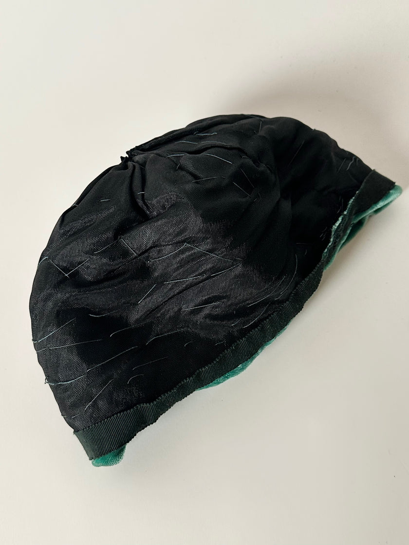 Turbante vintage fatto a mano in velluto verde acqua con drappeggi