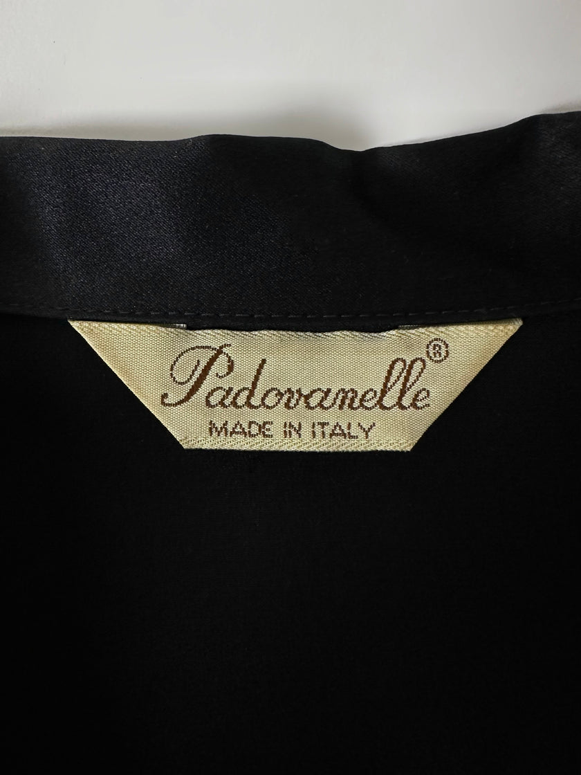 Camicia vintage Padovanelle in raso di seta nero con bottoni gioiello dorati
