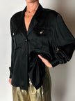Camicia vintage Padovanelle in raso di seta nero con bottoni gioiello dorati