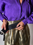 Cintura vintage Nina Ricci nera in passamaneria intrecciata con nappa couture