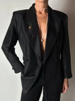 Blazer vintage Episode in shantung di seta nera con bottoni in passamaneria